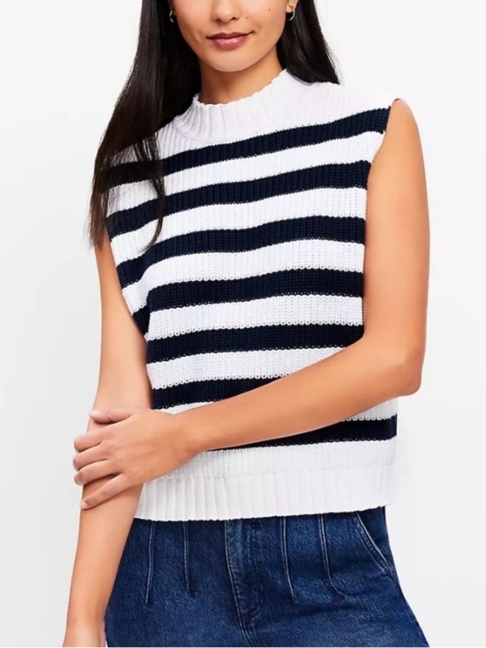 LOFT White Ribbed Knit Sleeveless Sweater